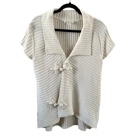 Coldwater Creek Cream Wrap Sweater Sz Med (10-12) Flower Fastener - Picture 1 of 14